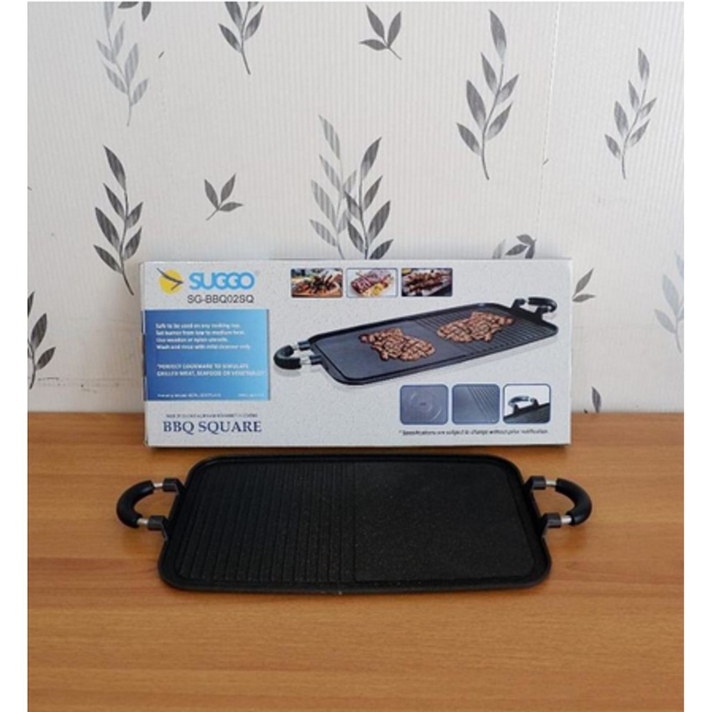 Suggo Grill Pan Teflon 2 In 1 Alat Bakar Sate Daging Bbq Square Grillp