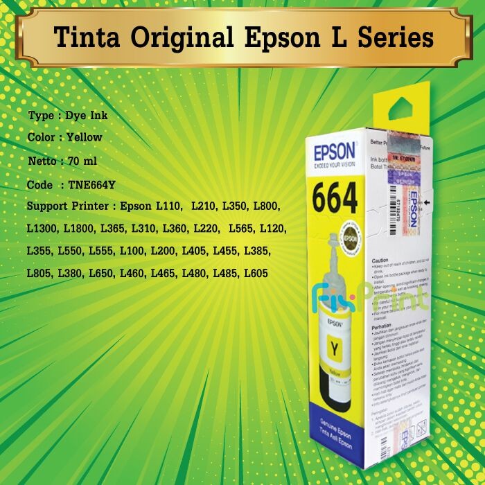 Tinta Epson Original 664 t6644 Yellow- Tinta Refill Epson L210 L110 FPS2135