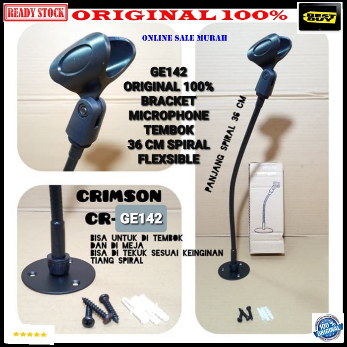 G142 CRIMSON original 100% bracket microphone breket mic stand besi mik holder mikrophone tembok dinding meja table gantung  bahan metal besi  Bisa segala jenis mic  Bisa di tembok / di meja atau digantung  bisa untuk mic kabel handle dan wireless handle