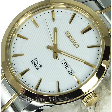 Seiko Mens SNE364P1 Solar Gold Tone Bezel-Crown | Jam Pria SNE364