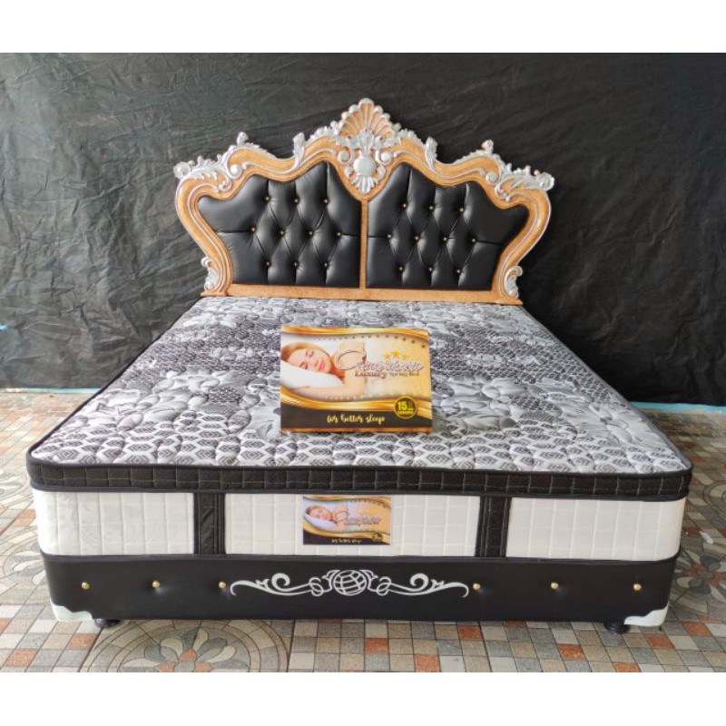 Satu Set Springbed Boxy American Luxury Sandaran Raja Kancing