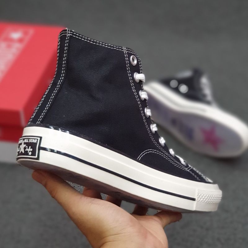 Obral Sepatu Converse 70s High Sol Transparan Glossy Black White Import Quality 36-43