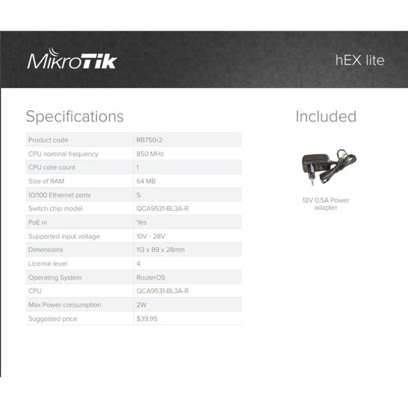 Mikrotik hEX lite RB750r2 / MikroTik hEX lite RB750r2