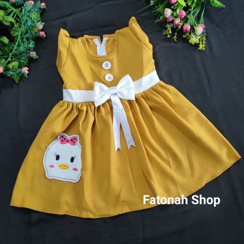 Dress anak cewek 1 2 tahun moscrepe gaun anak perempuan baju anak cewek piyo piyo ( dress piyo-piyo moscrepe )