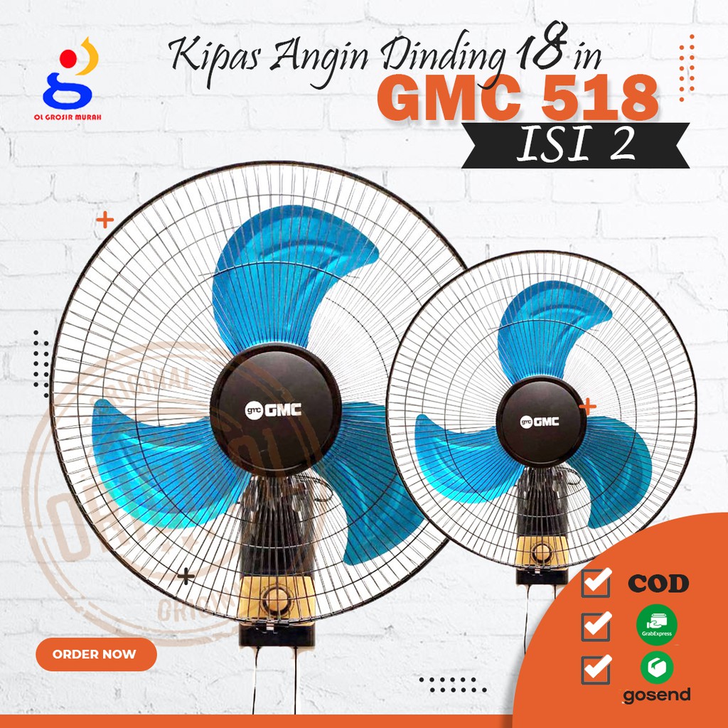 Kipas Angin Dinding Besi GMC 518 Wall Fan 18 inch (isi 2pcs) Tembok Metal SNI Garansi Resmi