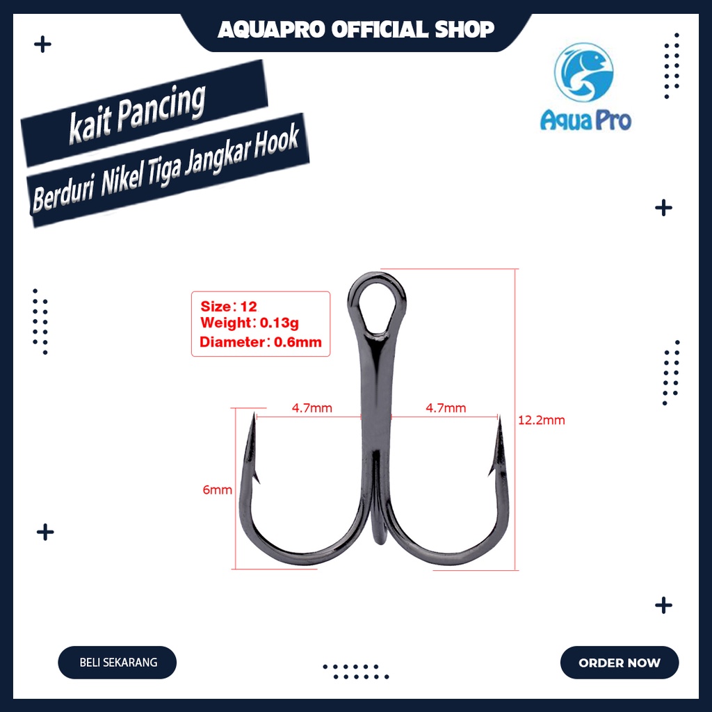 Aquapro Premium Kail Trible Treble Hook Triple Cabang Fukushima High Carbon Steel Treble Hook Tackle