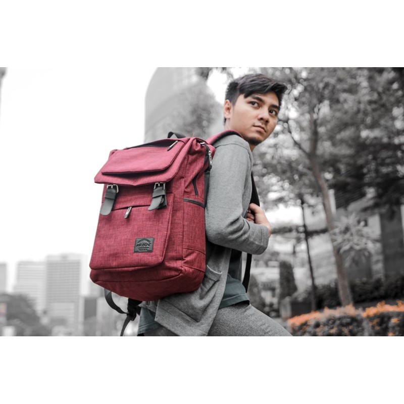 Tas Ransel Laptop Polyster mix Kulit 808 Sekolah Pria Wanita Murah Polo Felix