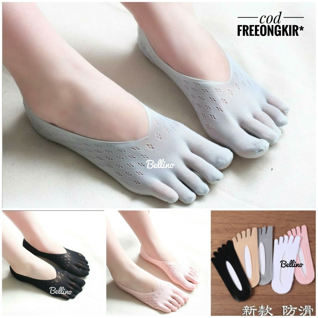 Kaos Kaki Cewek Invisible Socks Tapak Bentuk Sepatu Tipis Pori Bunga Strech 5 Jari Full Hidden Socks-8