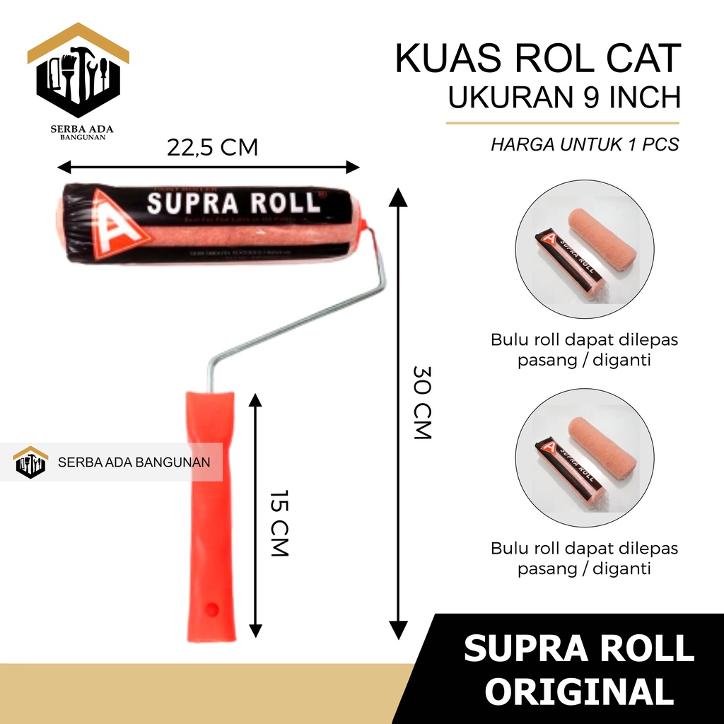 Kuas Roll Supra 9 inch / Kuas Gulung / Kuas Roll Besar Plus Gagang