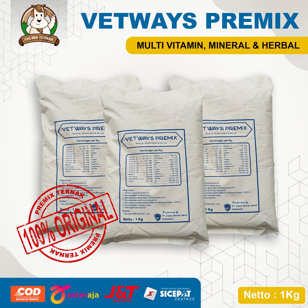 VETWAYS PREMIX 1KG - Premix Multivitamin Kambing Domb Sapi Babi