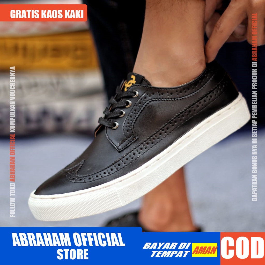 ABRHM X JHON Sepatu Kasual Pria Sepatu Pria Casual Kulit Pu Sepatu Casual Cowo/Cowok Sepatu Kerja Kantor Semi Formal Anti Slip Kuliah Kondangan Gaya keren Kekinian Murah Terlaris