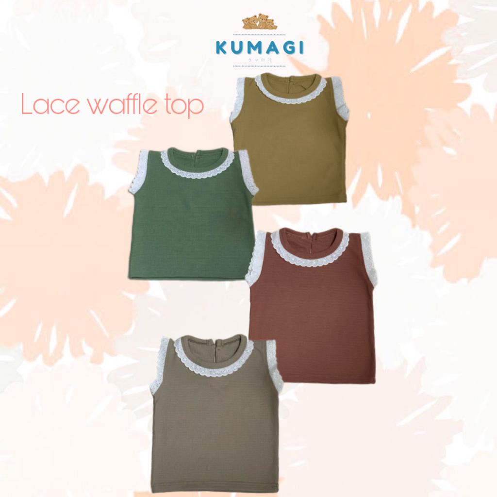 Kumagi- Lace Waffle Top Atasan Anak Perempuan Lengan Buntung Renda 6 bulan - 7 tahun