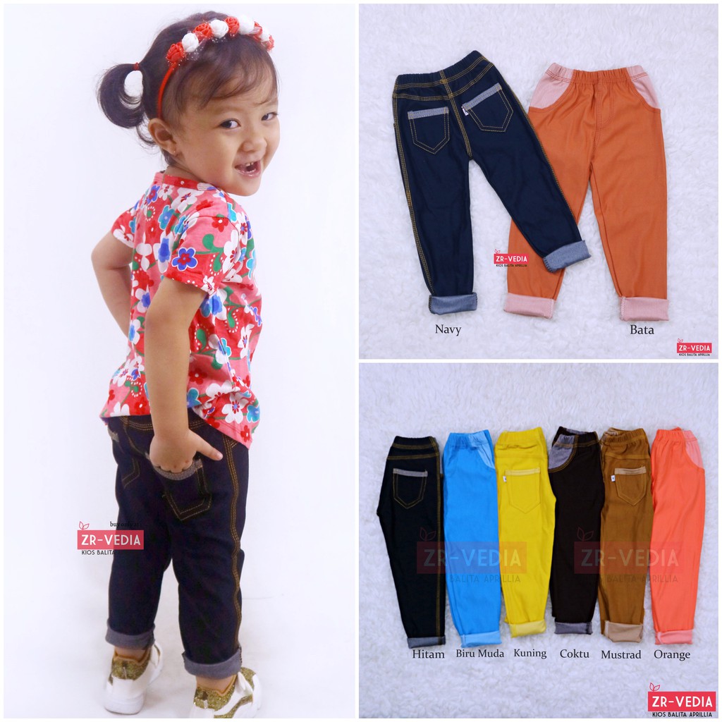 KANTONG Jeans Legging Anak uk Bayi - Remaja / Laki Perempuan Celana Panjang Anak Polos Legging Denim