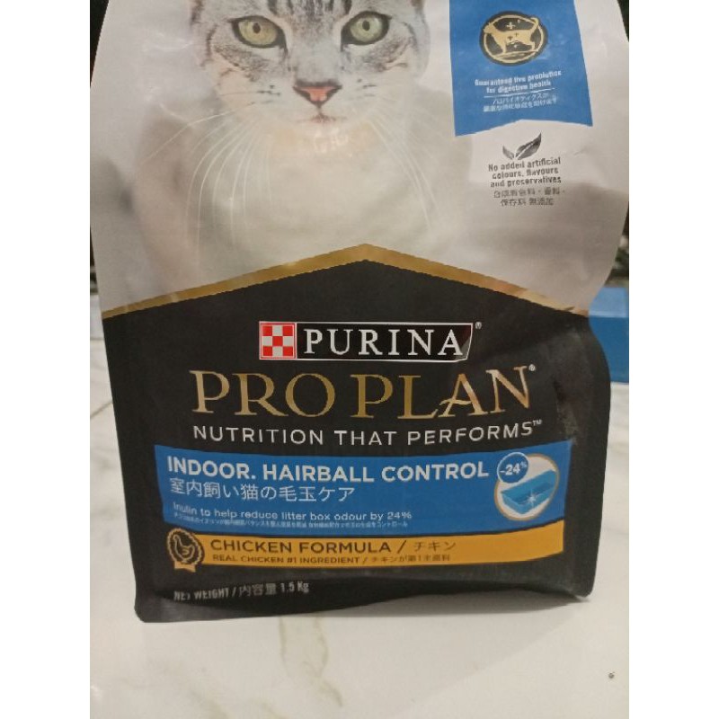 Makanan Kucing PURINA PRO PLAN / PROPLAN INDOOR ADULT HAIRBALL CONTROLL Chicken Formula 1,5 kg