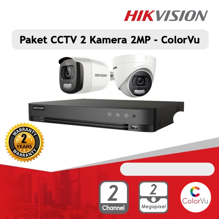 Paket CCTV HIKVISION 2MP 2 Kamera COLORVU Tanpa HDD Siap Pasang