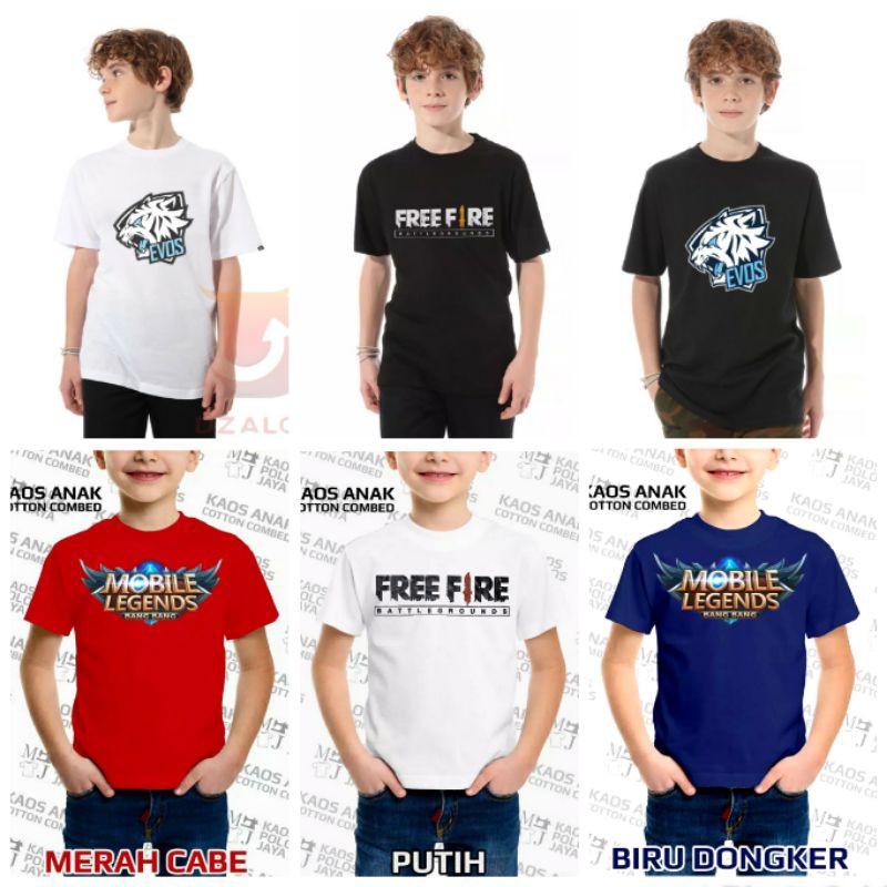 kaos anak anak motif free fire/ kaos impor anak anak