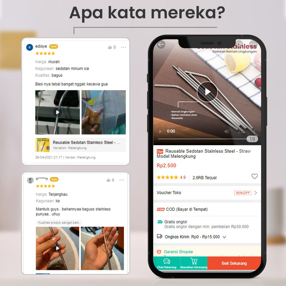 Reusable Sedotan Stainless Steel - Straw Model Melengkung