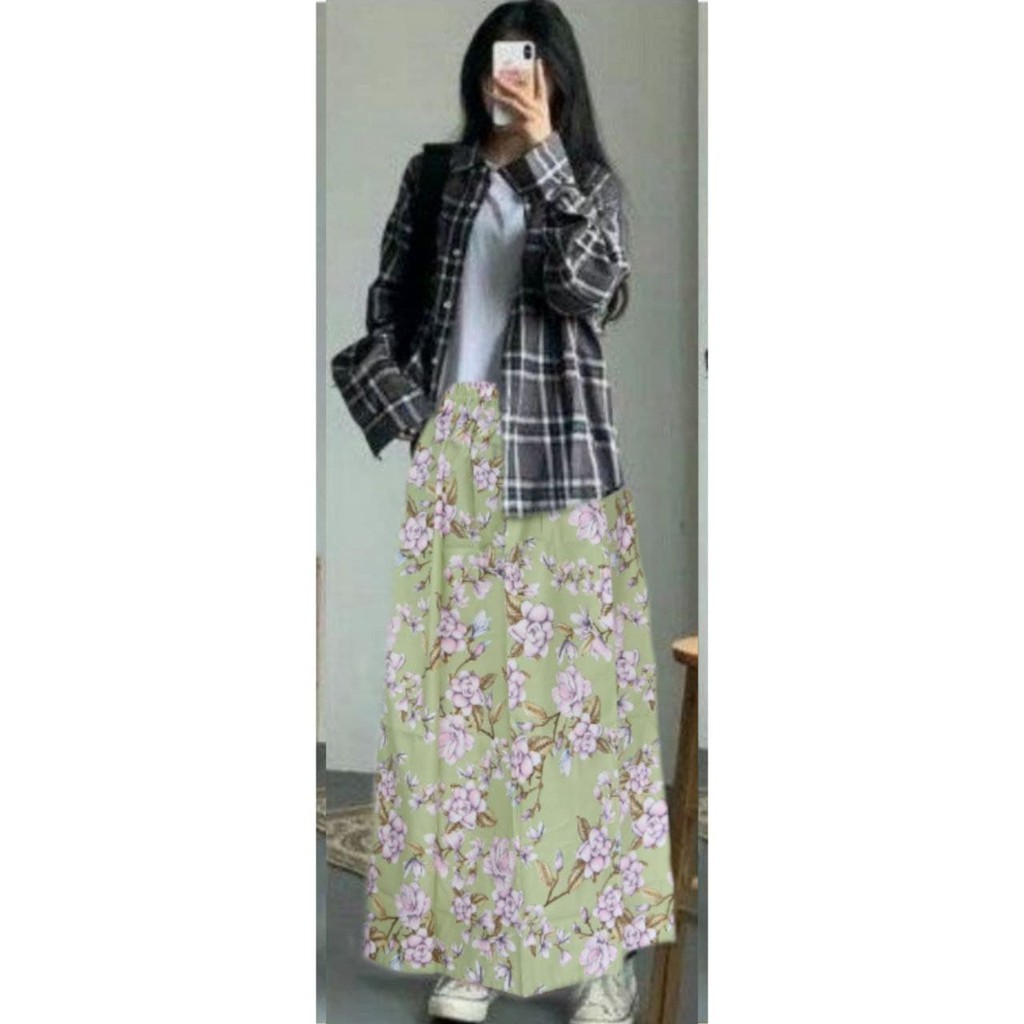 IZANY Rok Panjang Maxi Skirt-AMANDA GREEN