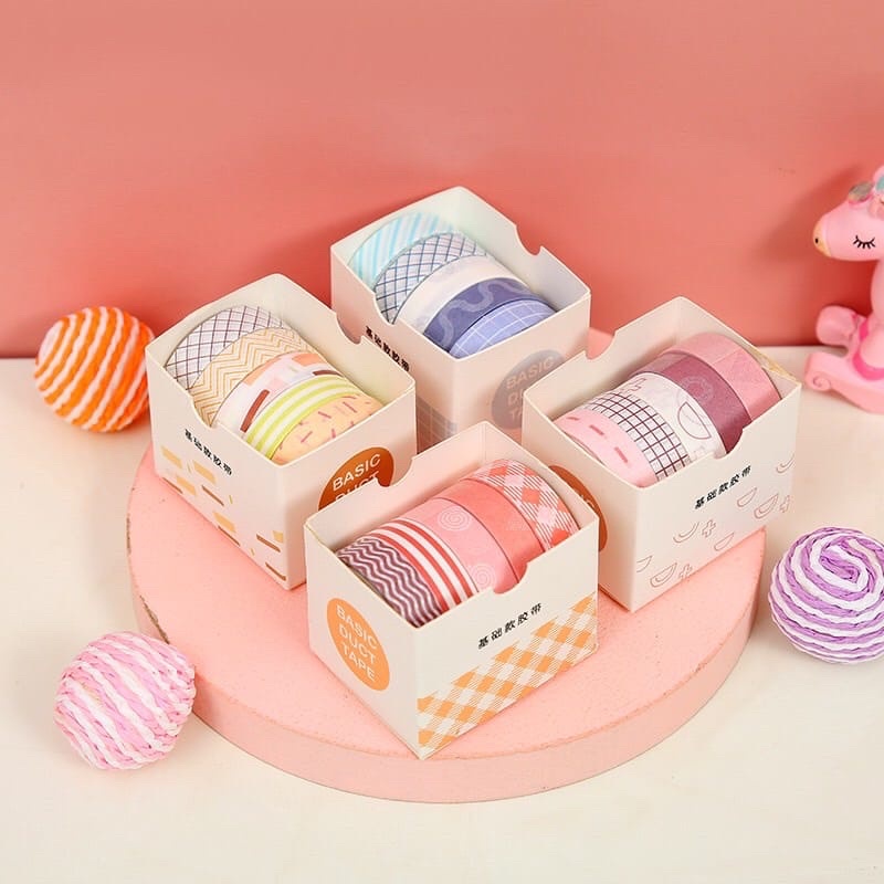 

(1 set isi 5 pcs) washi tape set pastel motif lucu candy journaling scrapbook penpal bujo bullet journal diy notebook journal kit washi paper
