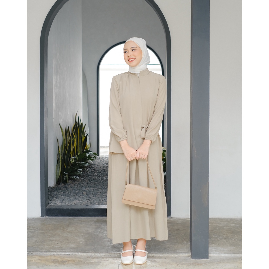Mayoutfit Macyla Maxidress | Dress Gamis Muslim Kerah Shanghai Model Vest Lipit Tali Samping-2