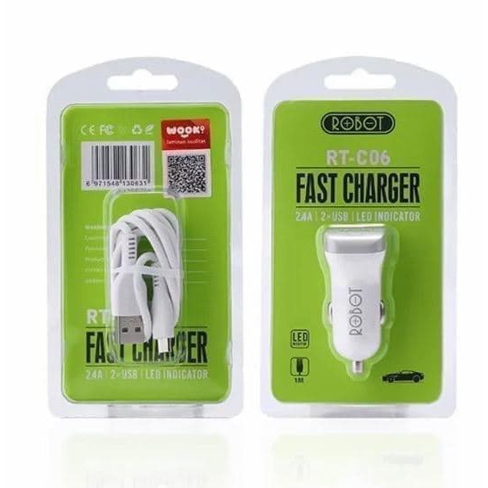 (NEW) Robot RT-C06 Car Charger 2.4A Dual USB - Original Saver Mobil Vivan (BY 88ACC)