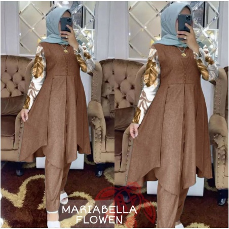 Setelan set jumbo Maria Flowen Tunik Wanita Kekinian Motif Bunga Terbaru 2022 One Set Bahan moscrepe