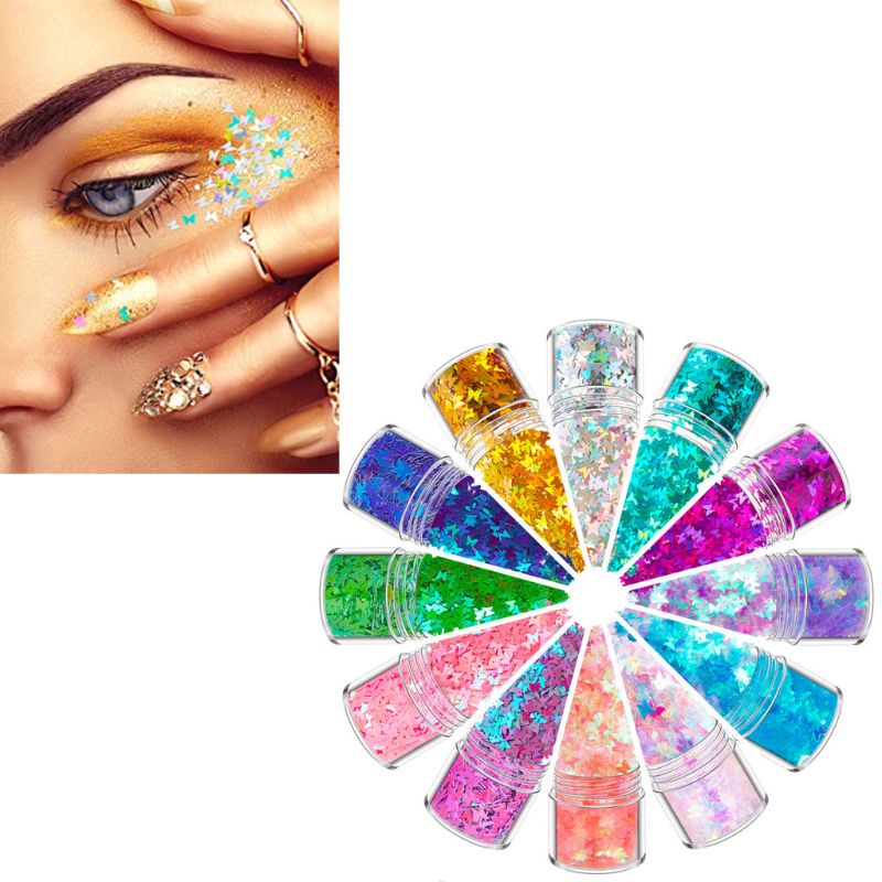 SIY  12 Colors Mixed Holographic Makeup Chunky Glitter Face Body Eye Hair Nail Epoxy Resin Festival Chunky Hexagons Sequins