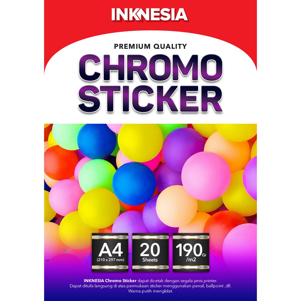 

Kertas Stiker Chromo Inknesia / Sticker Glossy A4 isi 20 Lembar