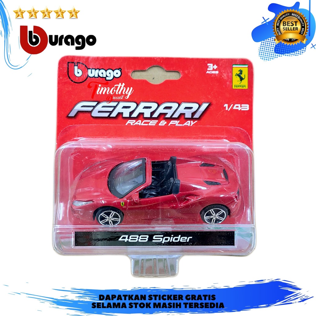 Burago Ferrari Race N Play 488 Spider Merah Timothy Diecast