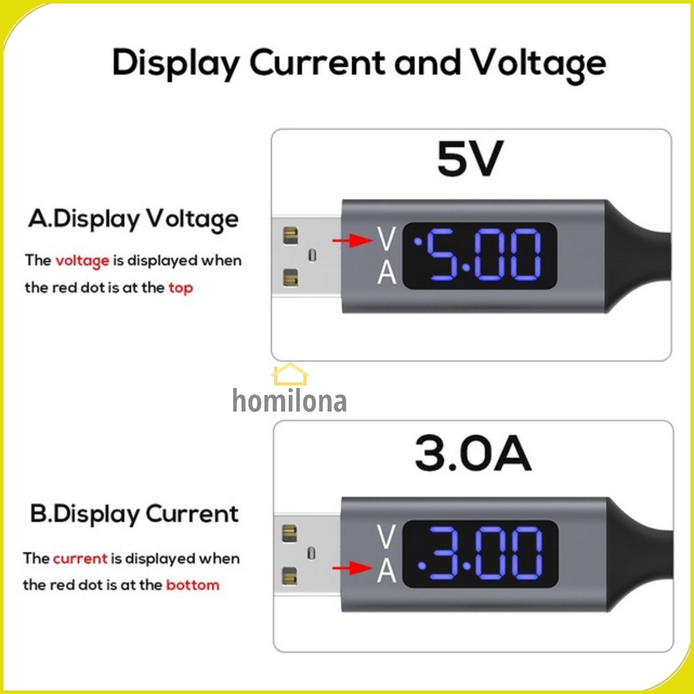 Kabel Charger TPE 3A 1 Meter with Voltage Meter Micro USB / Type C - TOPK CS0132 -  Black