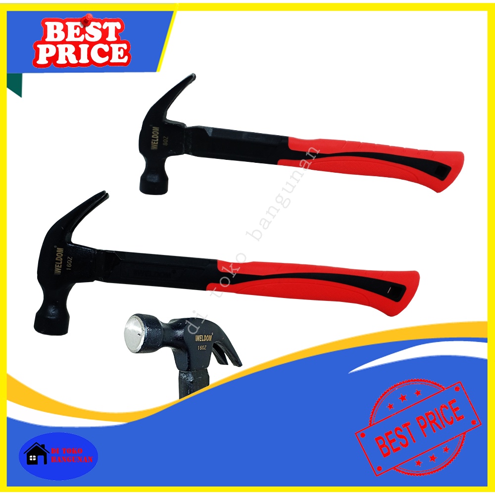 Palu Kambing Gagang Fiber Lapis Karet Ukuran 8OZ 16OZ Martil Hammer Hitam Weldom