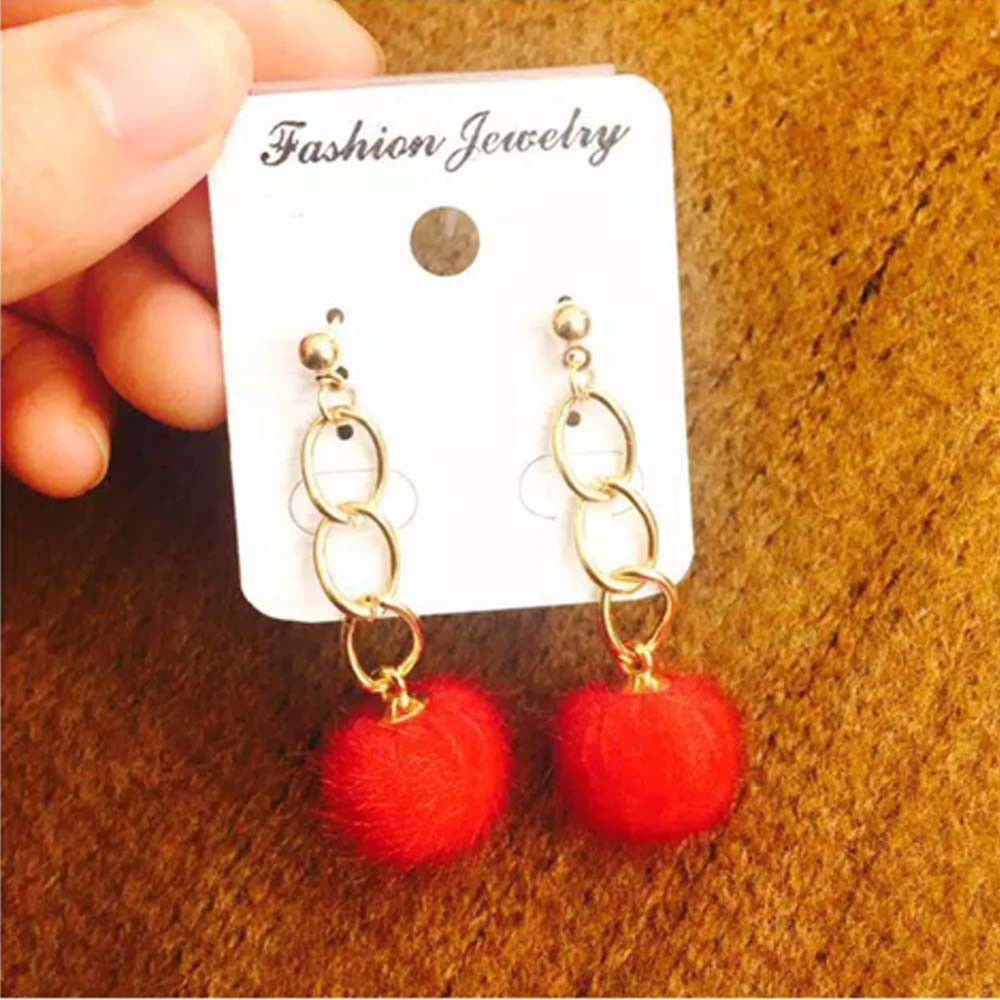 Anting Korea 7 Pompom Bulu 3 Rantai Besar