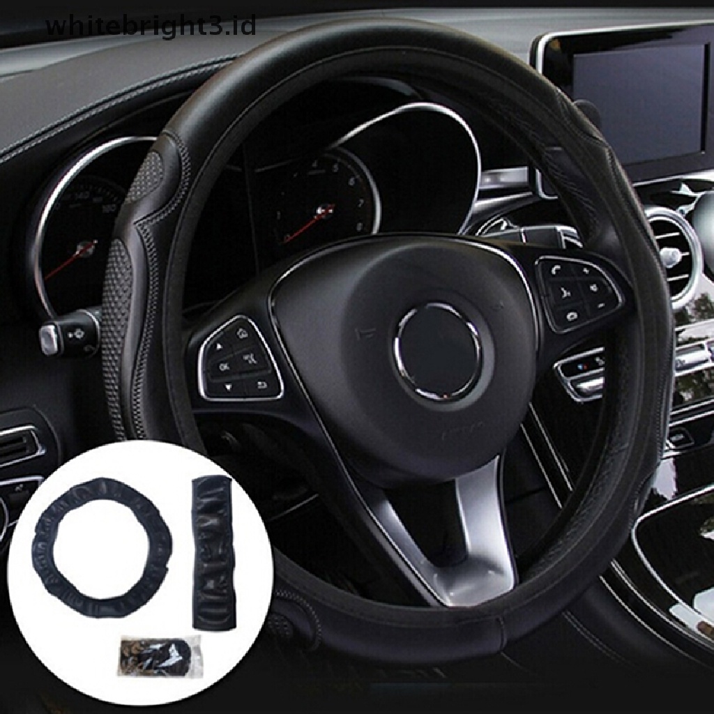 {whitebright3.id} Universal Auto Car Steering Wheel Cover Leather Breathable Anti-slip 38cm ,