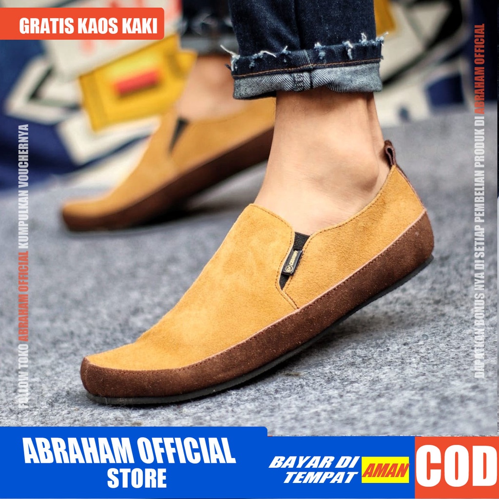 ABRAHAM Sepatu Casual Slip On Pria Kulit Asli Suede