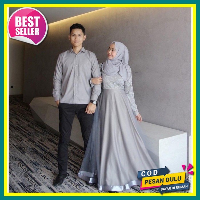Gamis Baju Muslim Couple Pasangan Keluarga Suami Istri Pesta Kondangan Gamis Syari Remaja Brukat Jum