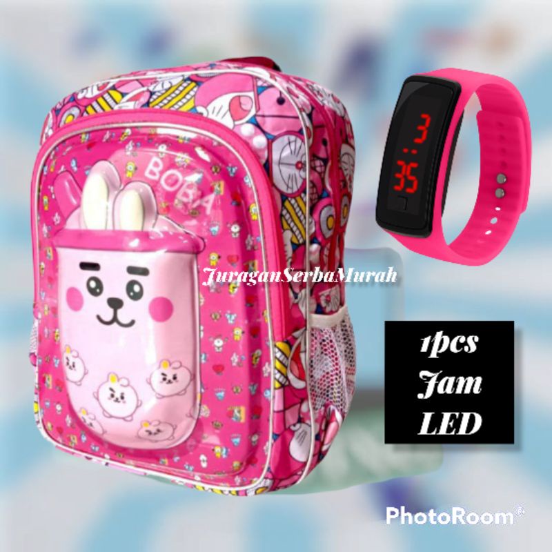 Tas LED/Tas Ransel Sekolah SD Anak Perempuan Karakter Boba Murah