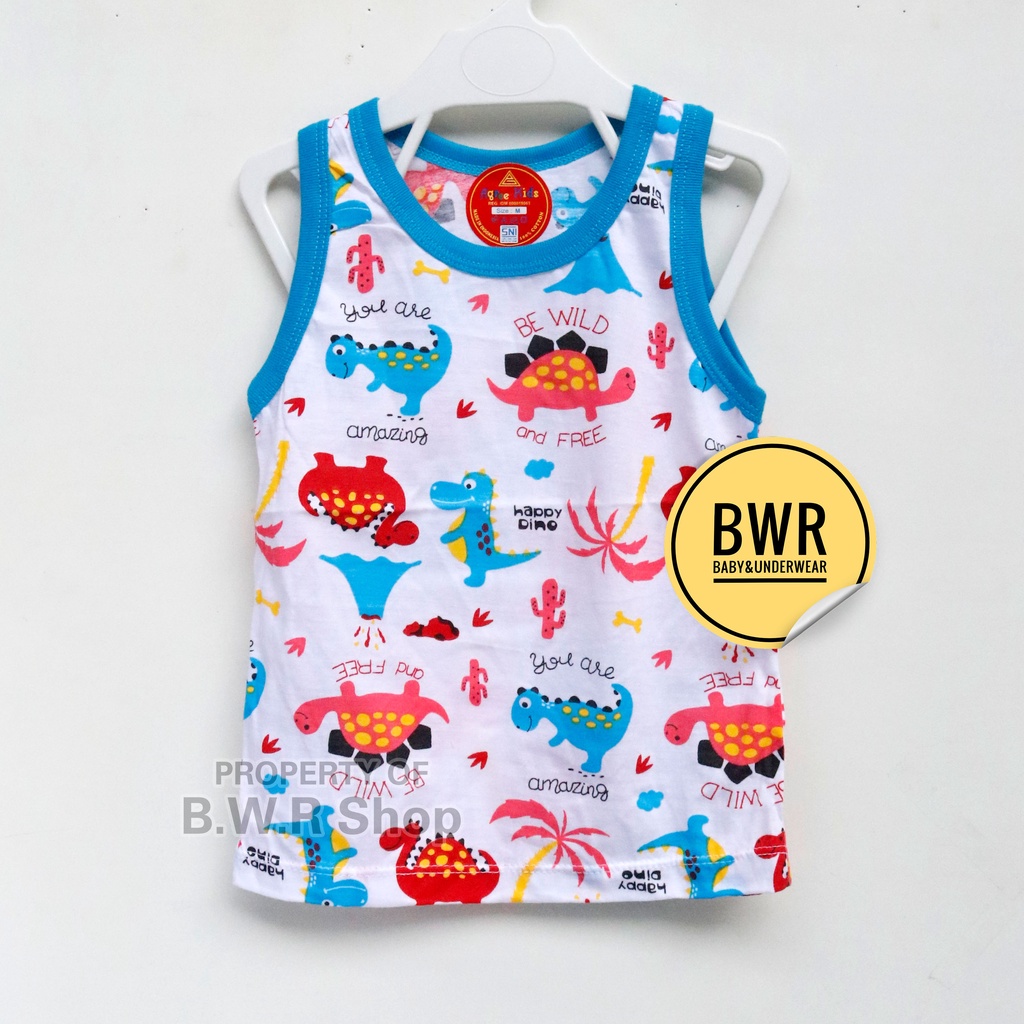 [ 6pc ] Singlet Anak AGREE Kids SM 012 / Kaos Dalam Anak Singlet PUTIH Motif Dino Kutung | Bwr