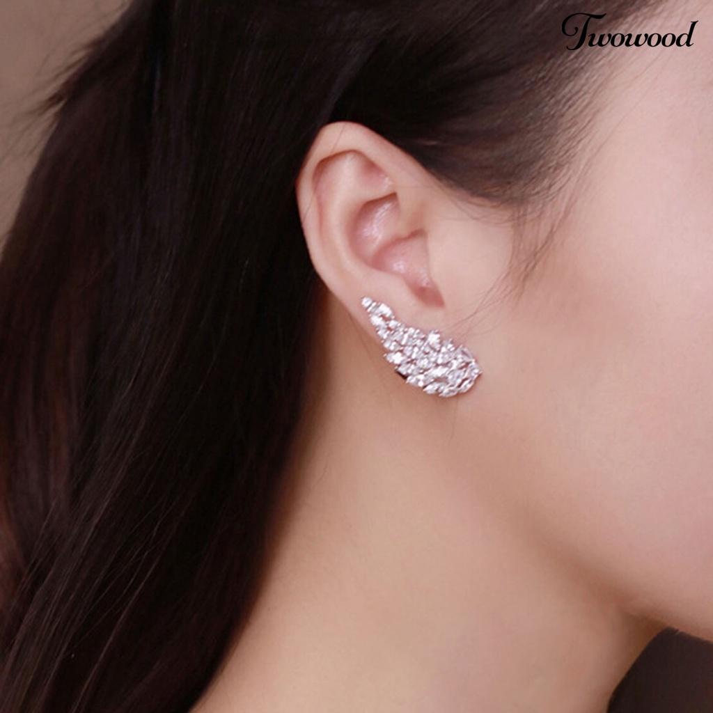 Twowood Dangle Earrings Wing Shape Asymmetrical Jewelry Delicate Bright Luster Stud Earrings Ring for Banquet