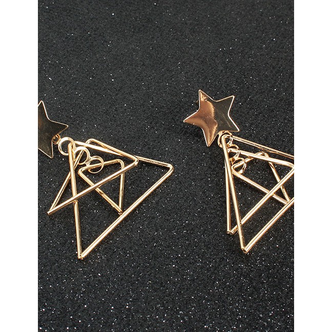 LRC Anting Tusuk Fashion Golden Alloy Geometric Pentagram Hollow K60426