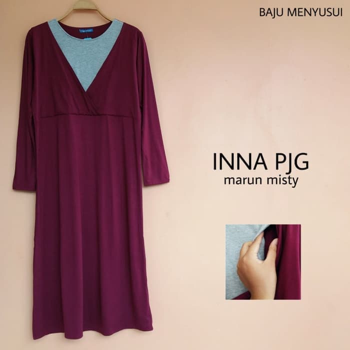 MAMIGAYA Nursing Wear INNA Panjang | Dress Midi | Baju Hamil Menyusui