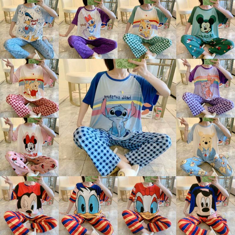 RULIF Baju tidur wanita / Piyama wanita Cp import lengan pendek spandek