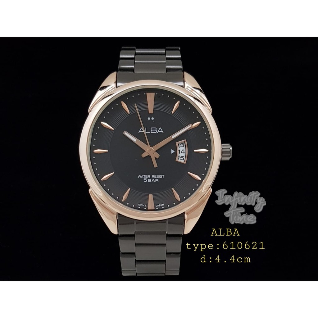 Jam Tangan Cowok Alba 610621 Tanggal Aktif Rantai Stainless