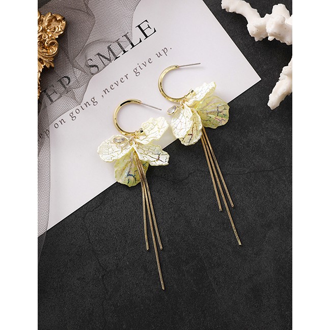 LRC Anting Tusuk Fashion Yellow 925 Silver Pin Multi-layer Fringed Shell Semi-circular Earrings F768