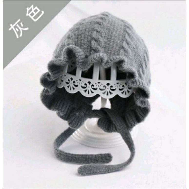Topi Kupluk Anak Bayi  Bonnet Model Ruffle fashion Baby Hat Kupluk Anak Lucu  Ruffle  Usia 0-3Tahun.-⏩ Ruffle Abu - Abu