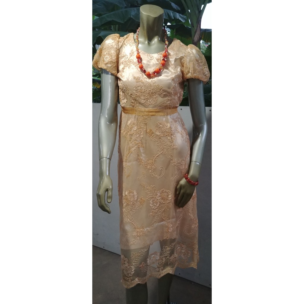 dress mewah brokat coklat muda