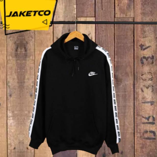 Promo Terbaru JAKET SWEATER HOODIE NIKE SMALL LOGO SWOSH TAPED BLACK AUTHENTIC