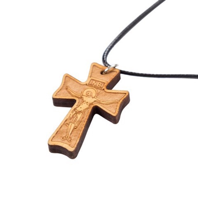 Kalung Salib Kayu Ukiran Coklat Natural
