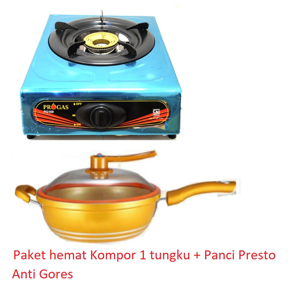 Paket kompor 1 tungku + Panci Presto Anti Gores