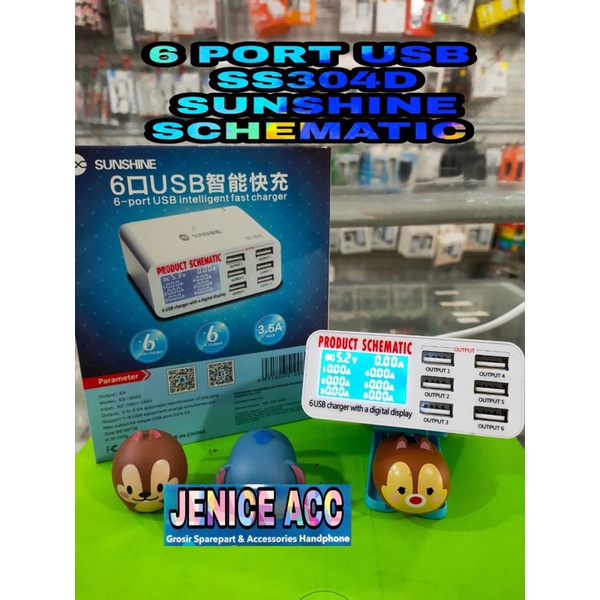 ADAPTOR CHARGER 6 PORT USB SS-304D SUNSHINE DETEKTOR USB 6 PORT SUNSHINE AVOMETER USB