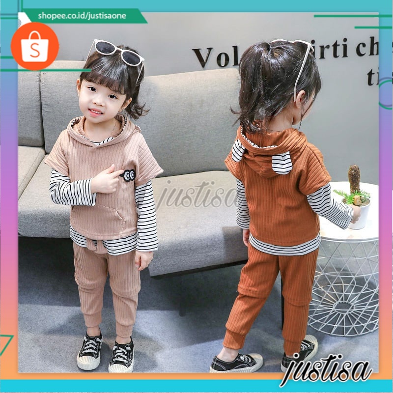 Promo !! Setelan anak import / setelan 3in1 look eye flash ukuran 1-2tahun / Setelan baju anak perempuan / Oneset baju anak termurah